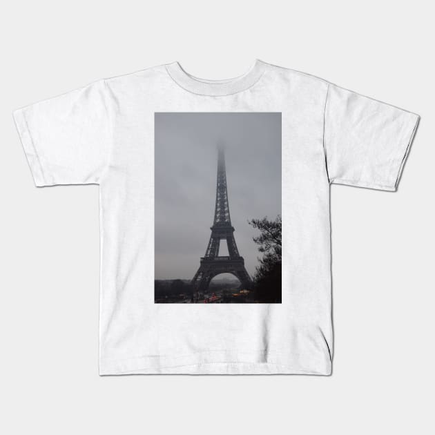 Mist at the Top of the Eiffel Tower Kids T-Shirt by golan22may